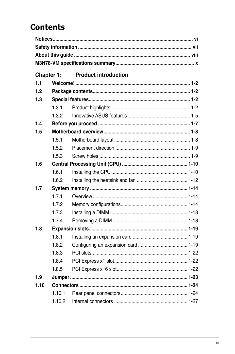 Asus M3N78-VM User Manual | Page 3 / 118