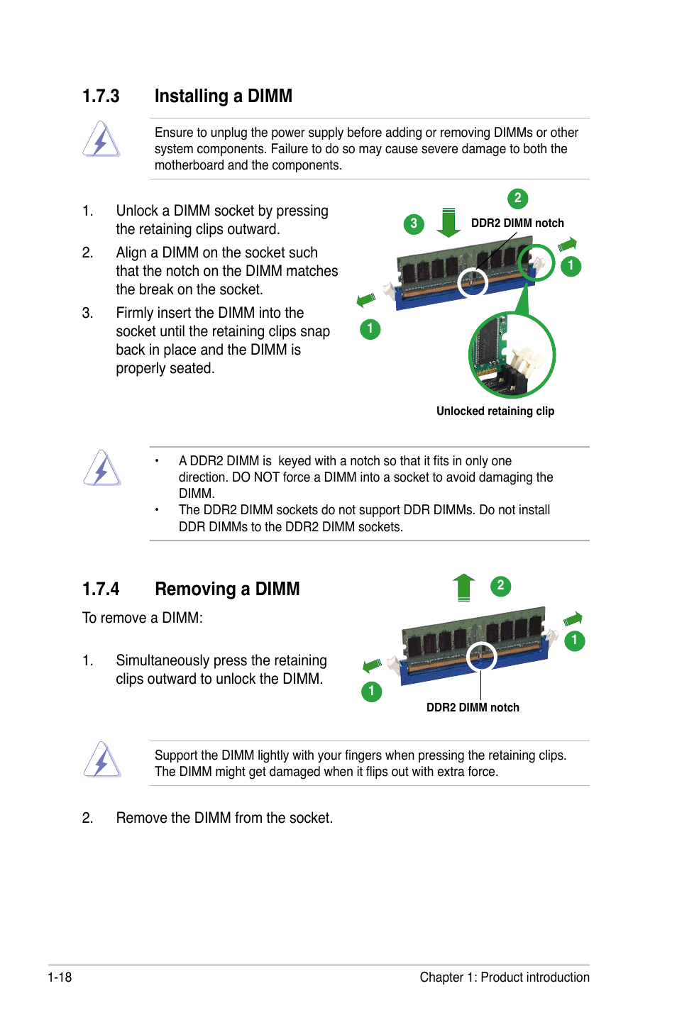 3 installing a dimm, 4 removing a dimm | Asus M3N78-VM User Manual | Page 30 / 118