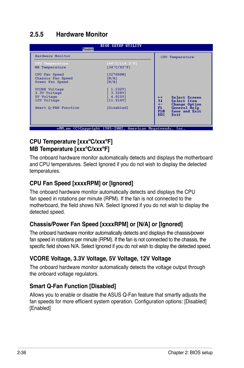 5 hardware monitor, Smart q-fan function [disabled | Asus M3N78-VM User Manual | Page 84 / 118