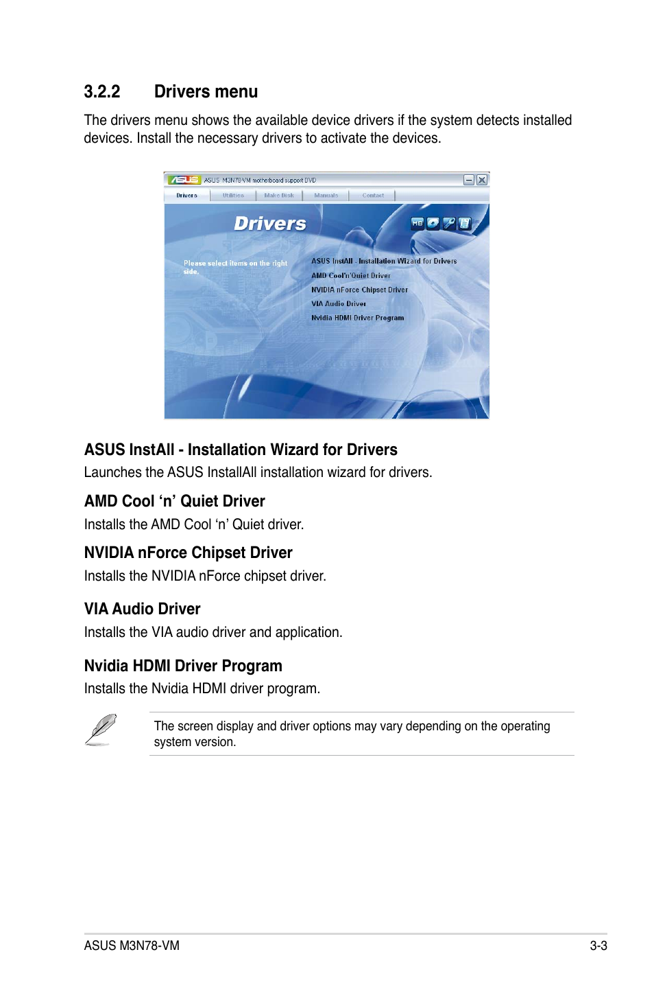 2 drivers menu | Asus M3N78-VM User Manual | Page 95 / 118