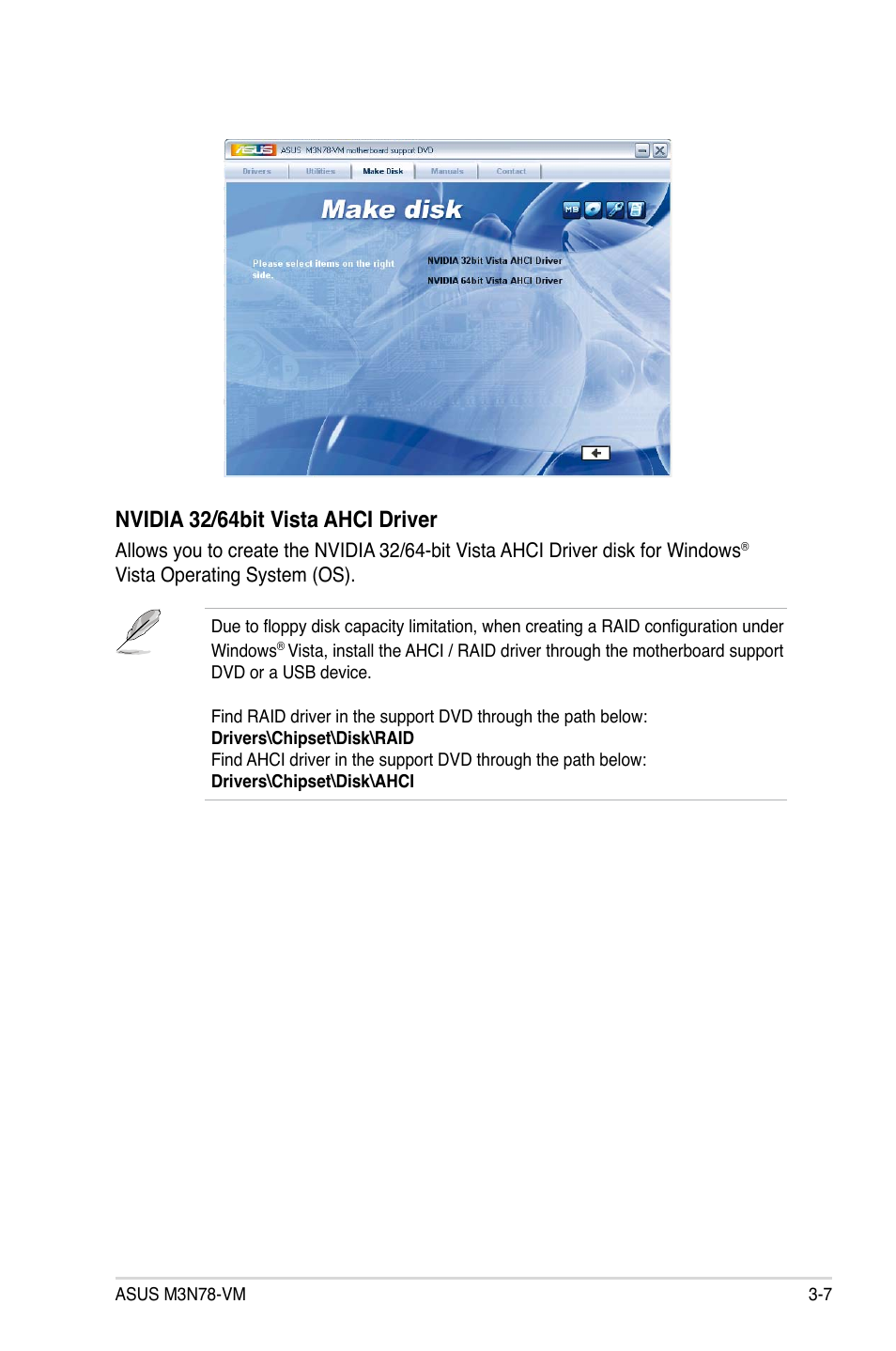 Nvidia 32/64bit vista ahci driver | Asus M3N78-VM User Manual | Page 99 / 118