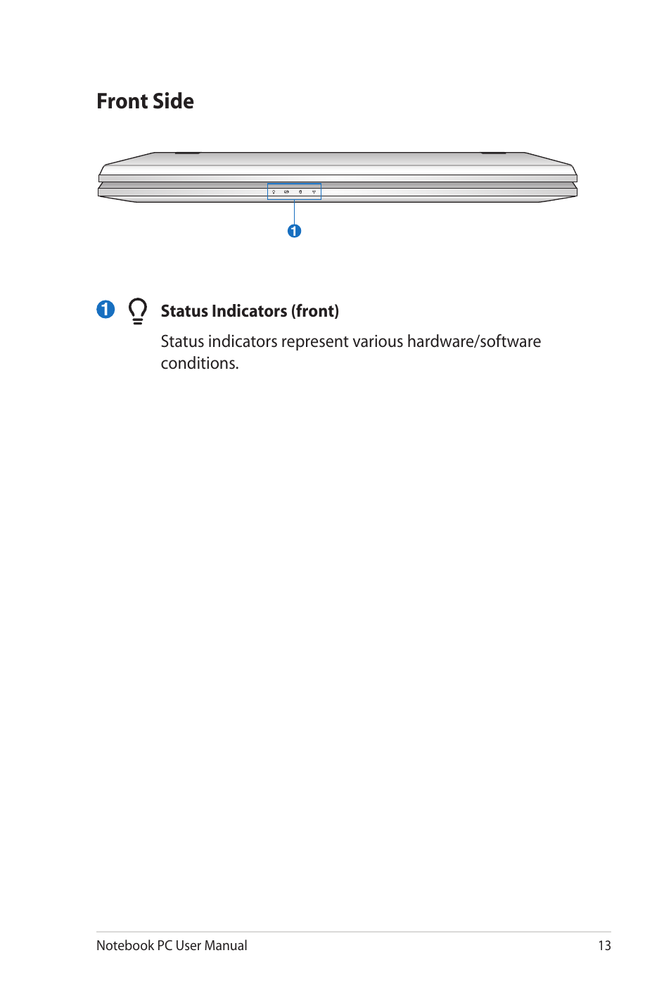 Front side | Asus G73Jh User Manual | Page 13 / 30