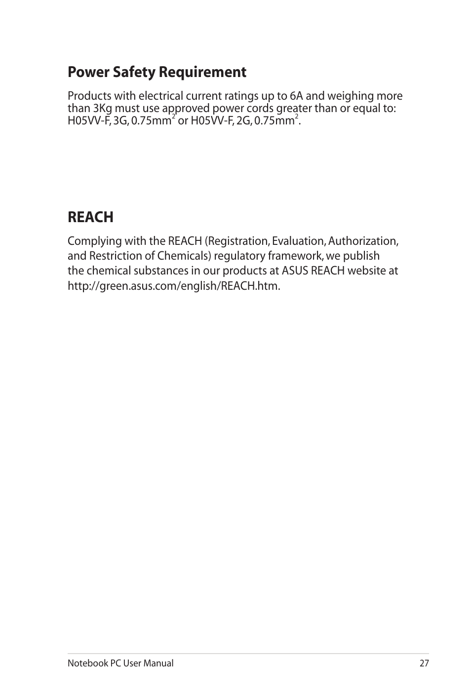 Power safety requirement, Tv tuner notices, Reach | Power safety requirement tv tuner notices reach | Asus G73Jh User Manual | Page 27 / 30
