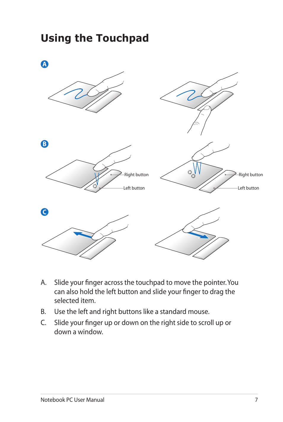 Using the touchpad | Asus G73Jh User Manual | Page 7 / 30