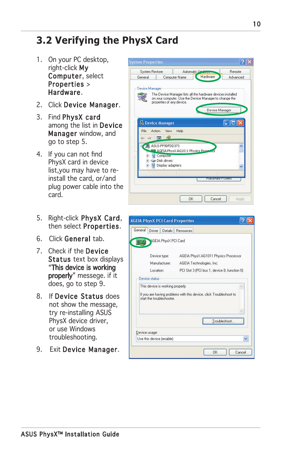 2 verifying the physx card | Asus PhysX P1 User Manual | Page 15 / 18