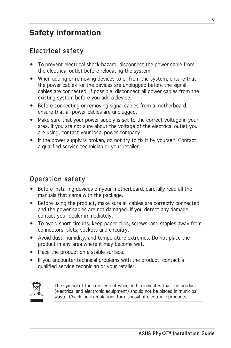 Safety information, Electrical safety, Operation safety | Asus PhysX P1 User Manual | Page 5 / 18