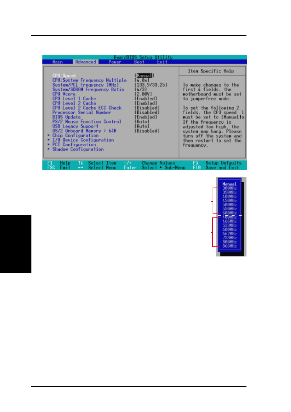 Bios setup, 4 advanced menu | Asus CUV4X-M User Manual | Page 56 / 104