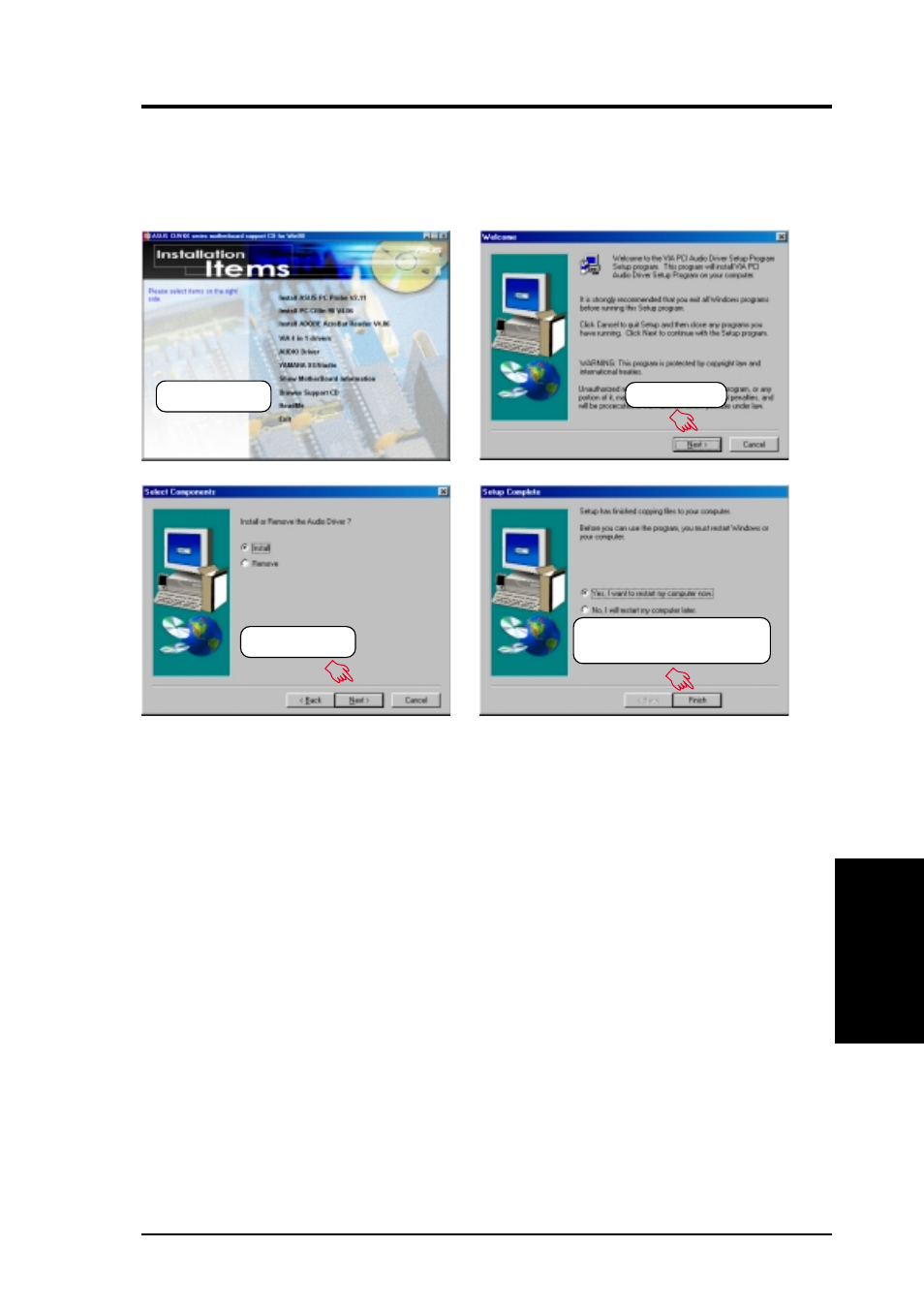 Software setup, 7 audio driver | Asus CUV4X-M User Manual | Page 85 / 104