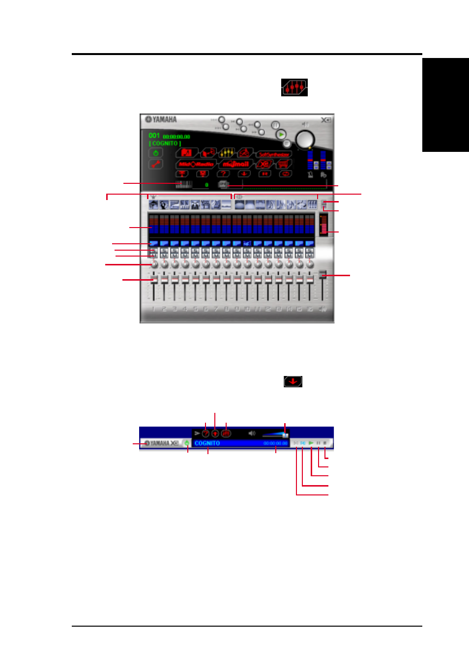 Software reference, 3 yamaha xgplayer mixer panel, 4 yamaha xgplayer minimize panel | Asus cuv4x-m user’s manual 95, S/w reference xgplayer | Asus CUV4X-M User Manual | Page 95 / 104