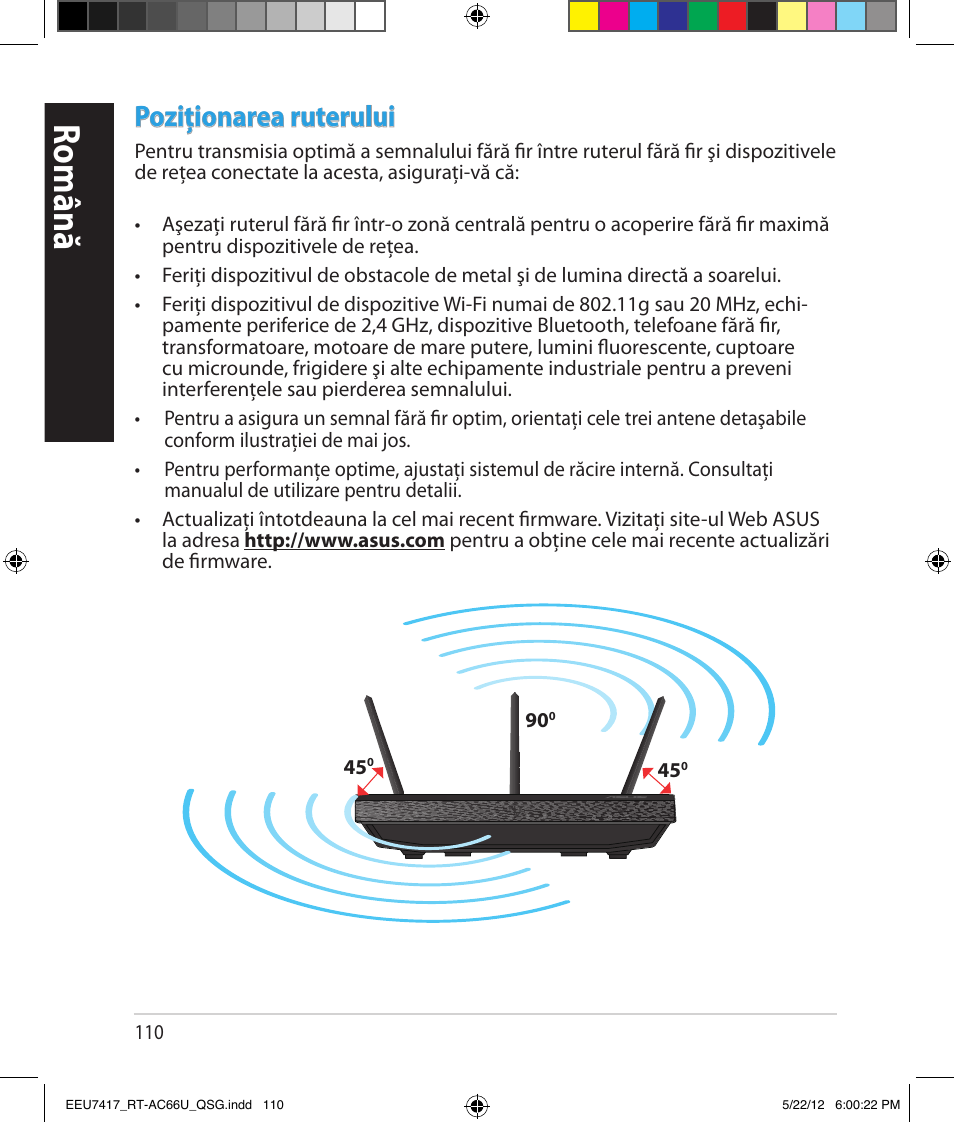 Română, Poziţionarea ruterului | Asus RT-AC66U User Manual | Page 110 / 194