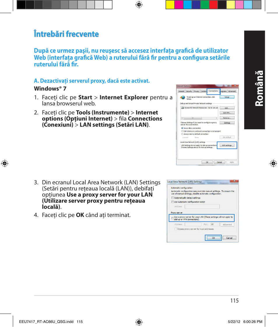 Română, Întrebări frecvente | Asus RT-AC66U User Manual | Page 115 / 194