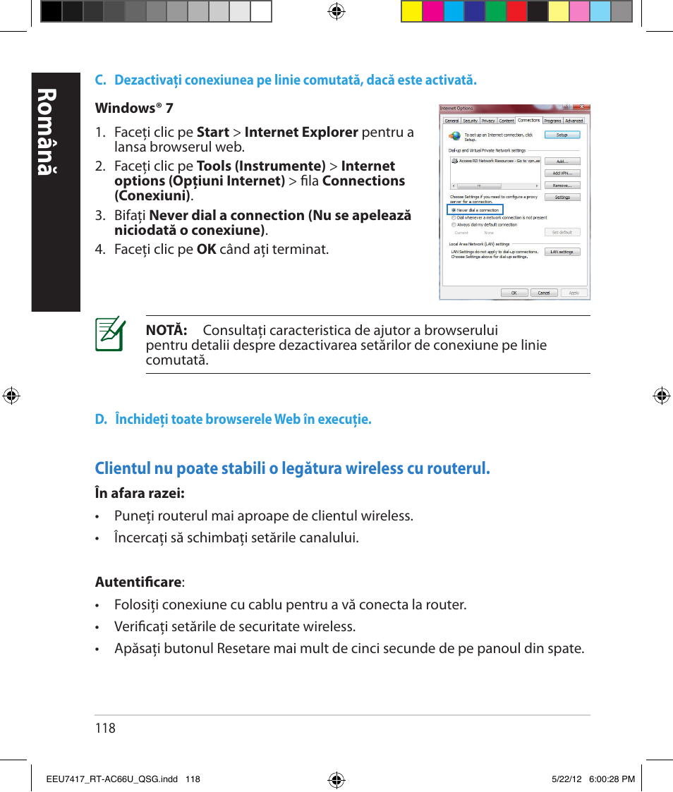 Română | Asus RT-AC66U User Manual | Page 118 / 194