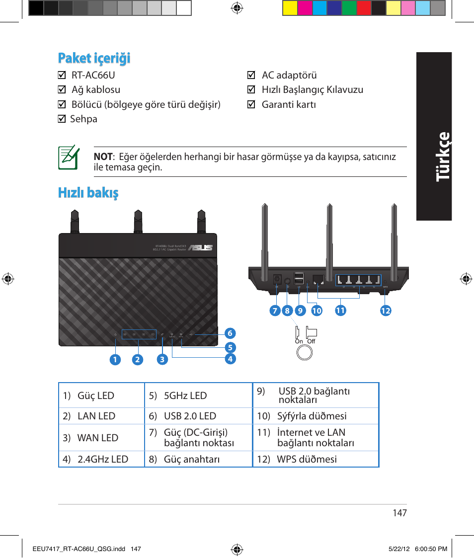 Tür kç e, Paket içeriği, Hızlı bakış | Asus RT-AC66U User Manual | Page 147 / 194