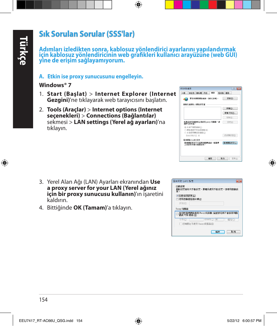 Tür kç e, Sık sorulan sorular (sss'lar) | Asus RT-AC66U User Manual | Page 154 / 194