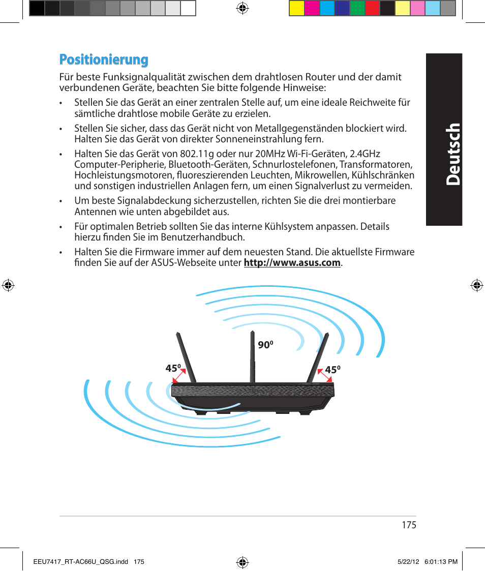 Deutsch, Positionierung | Asus RT-AC66U User Manual | Page 175 / 194