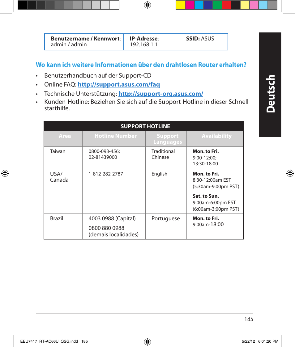 Deutsch | Asus RT-AC66U User Manual | Page 185 / 194