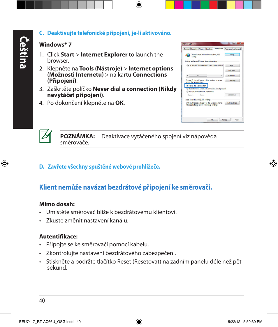 Čeština | Asus RT-AC66U User Manual | Page 40 / 194