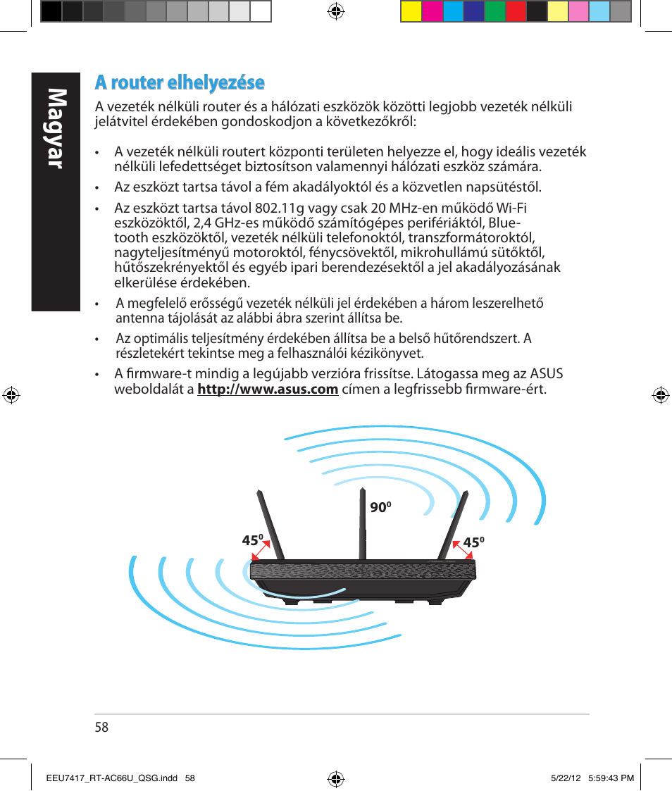 Magy ar, A router elhelyezése | Asus RT-AC66U User Manual | Page 58 / 194