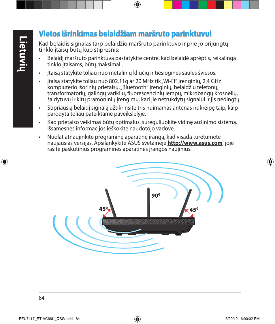 Lietuvių, Vietos išrinkimas belaidžiam maršruto parinktuvui | Asus RT-AC66U User Manual | Page 84 / 194