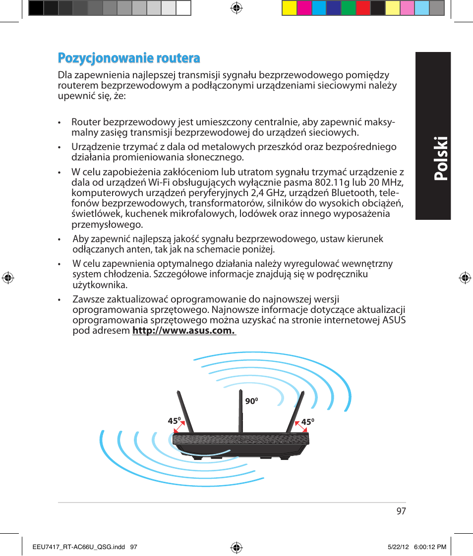 Polsk i, Pozycjonowanie routera | Asus RT-AC66U User Manual | Page 97 / 194