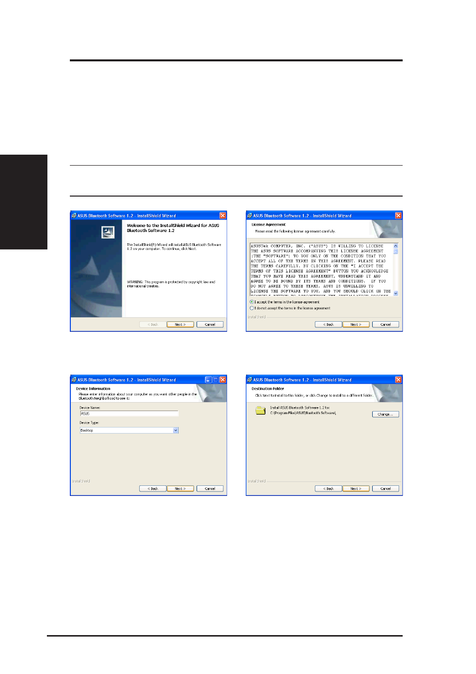 1 installing the asus bluetooth software, Chapter 2 - installation | Asus B and W PCI CARD User Manual | Page 15 / 111