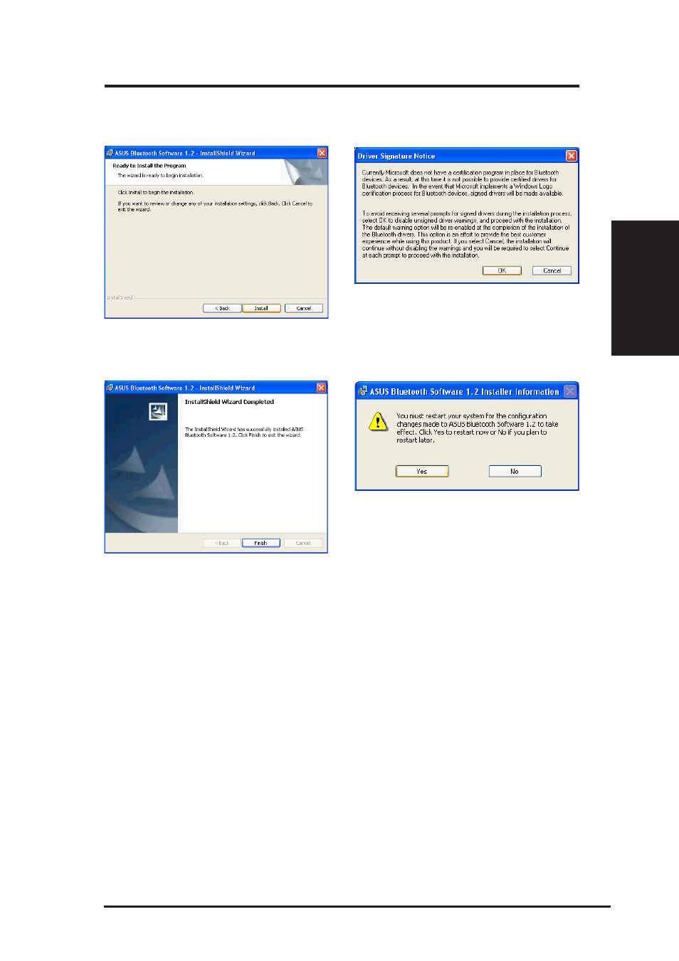 1 installing the asus bluetooth software (cont.), Chapter 2 - installation | Asus B and W PCI CARD User Manual | Page 16 / 111