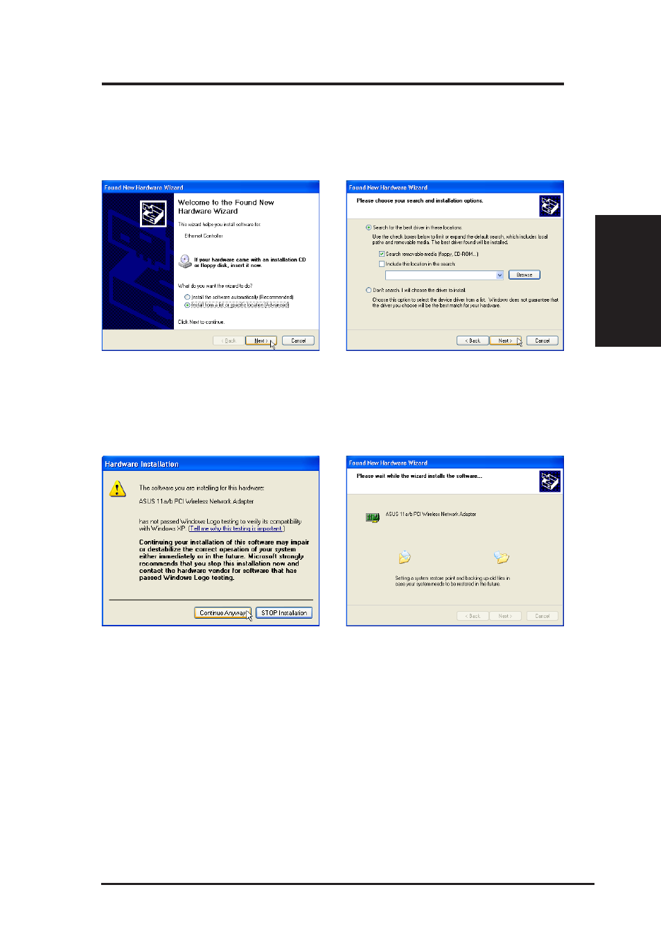 3 installing spacelink b&w pci card wlan drivers, Chapter 2 - installation | Asus B and W PCI CARD User Manual | Page 18 / 111