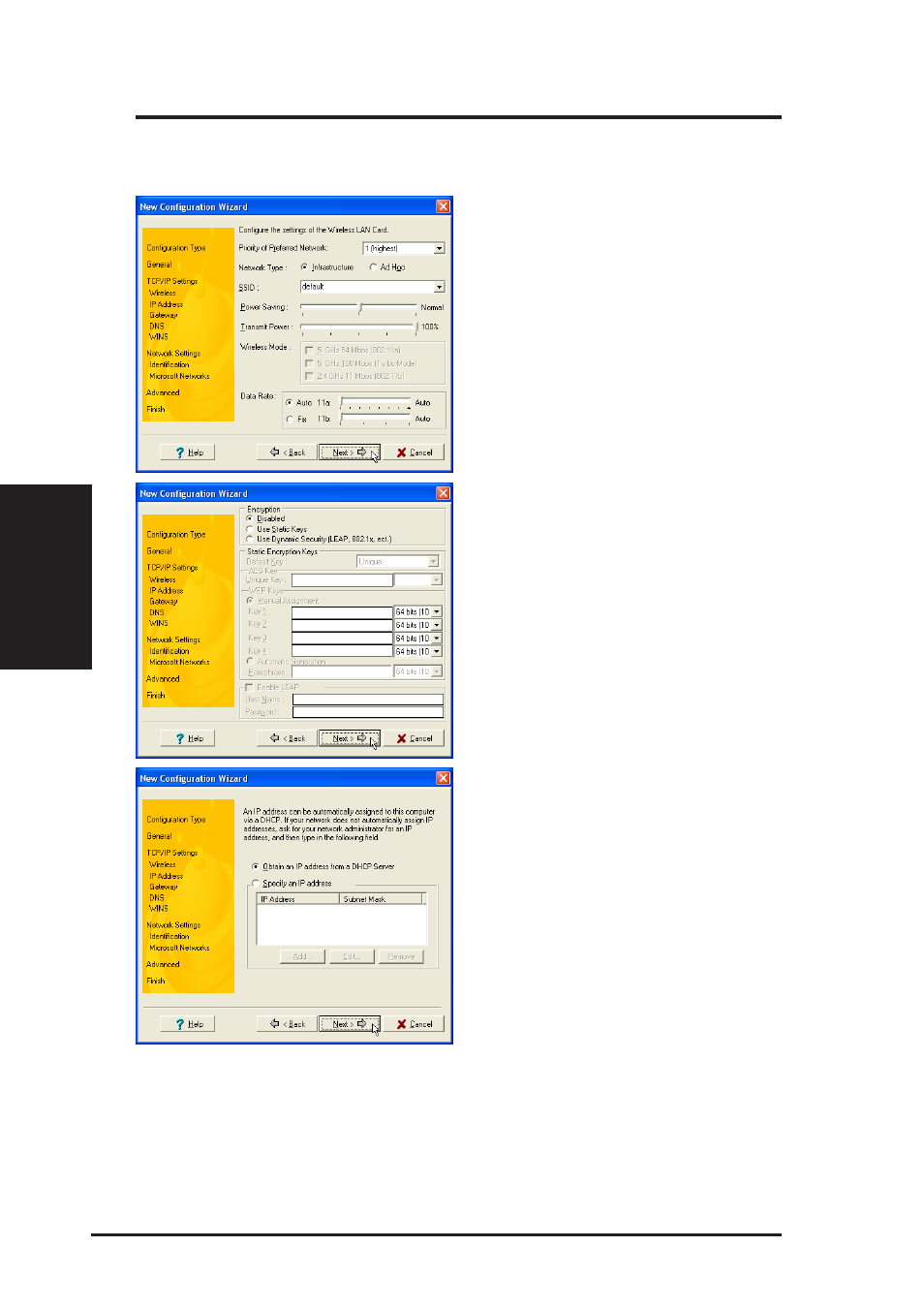 Chapter 3 - wireless lan reference, Using new configuration wizard (cont.) | Asus B and W PCI CARD User Manual | Page 49 / 111