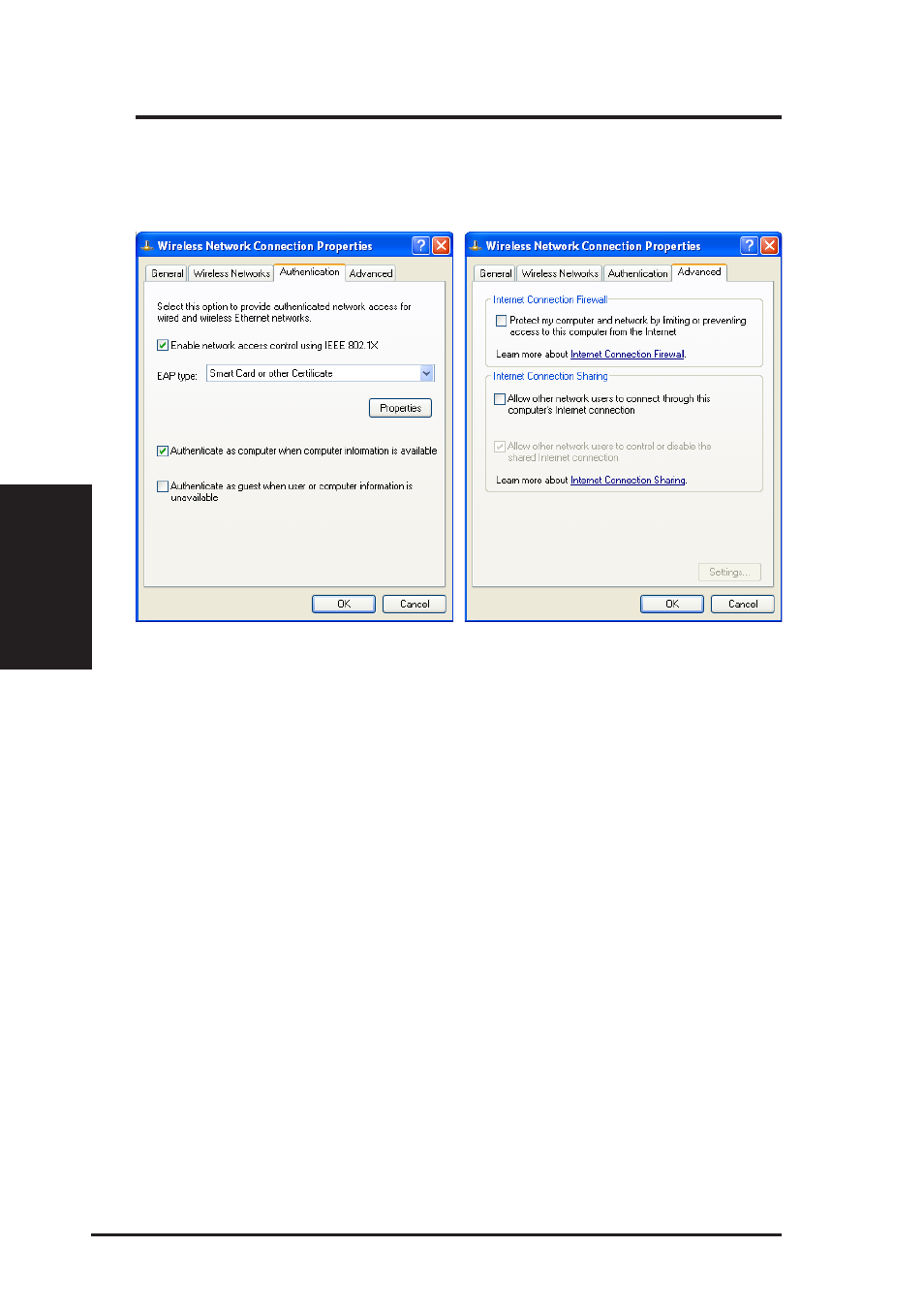 Windows xp wireless properties (cont.), Chapter 3 - wireless lan reference | Asus B and W PCI CARD User Manual | Page 63 / 111