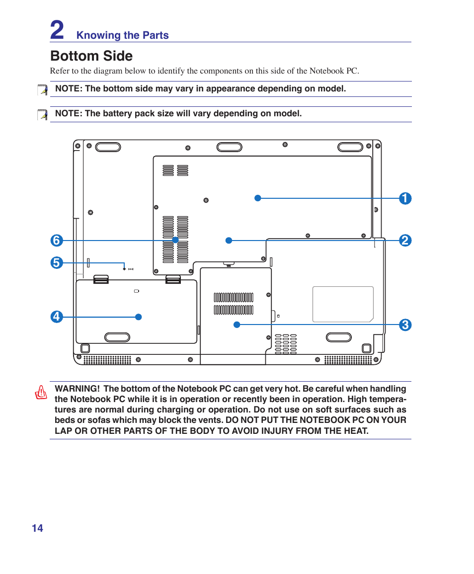 Bottom side | Asus X51R User Manual | Page 14 / 83