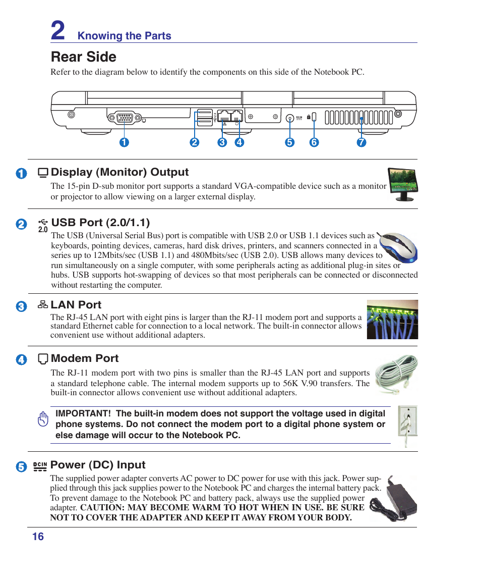Rear side | Asus X51R User Manual | Page 16 / 83