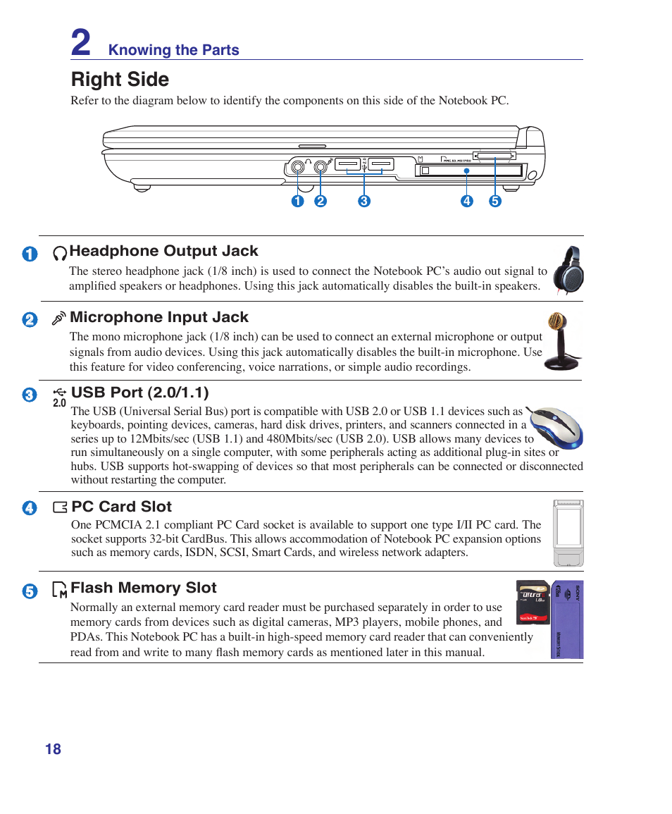 Right side | Asus X51R User Manual | Page 18 / 83