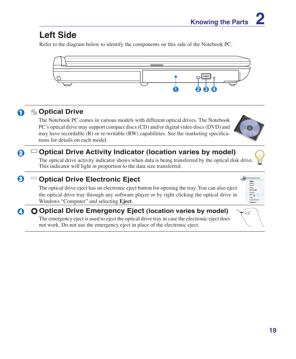 Left side | Asus X51R User Manual | Page 19 / 83