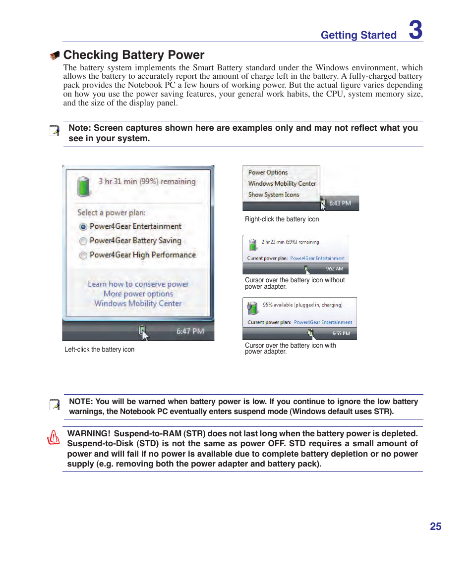 Checking battery power | Asus X51R User Manual | Page 25 / 83