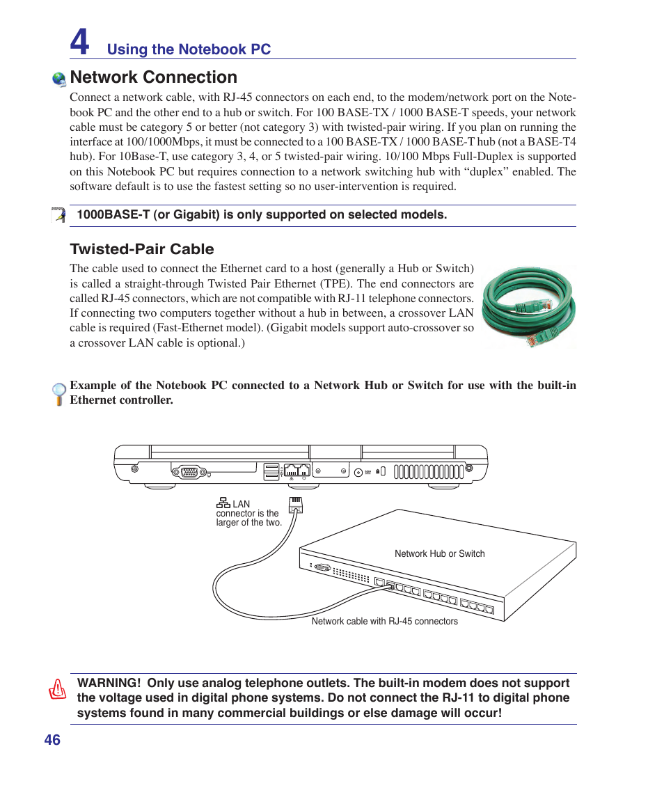 Network connection | Asus X51R User Manual | Page 46 / 83