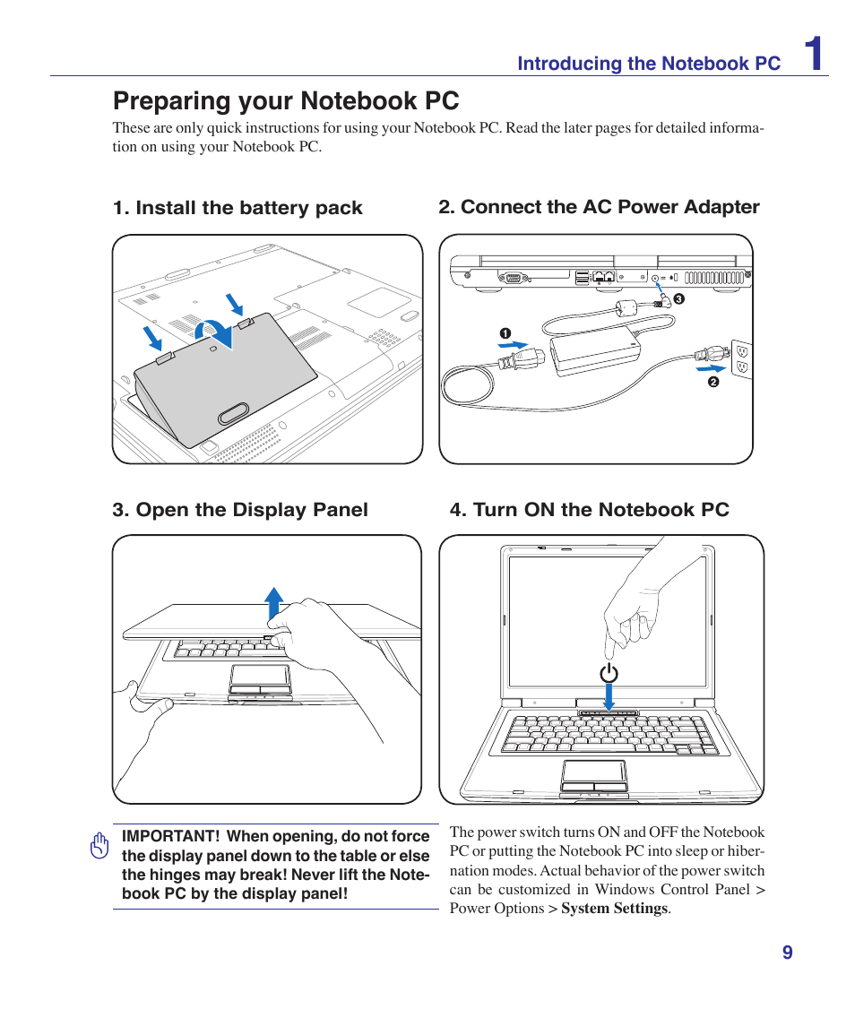 Preparing your notebook pc | Asus X51R User Manual | Page 9 / 83