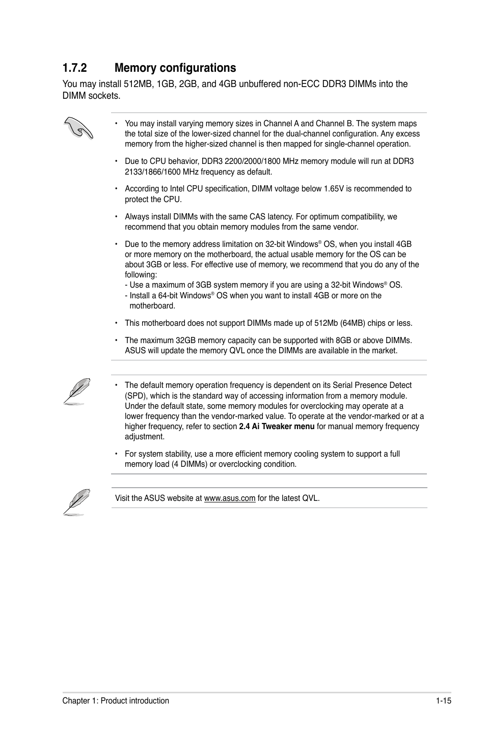 2 memory configurations, Memory configurations -15 | Asus P8P67-M PRO User Manual | Page 27 / 82