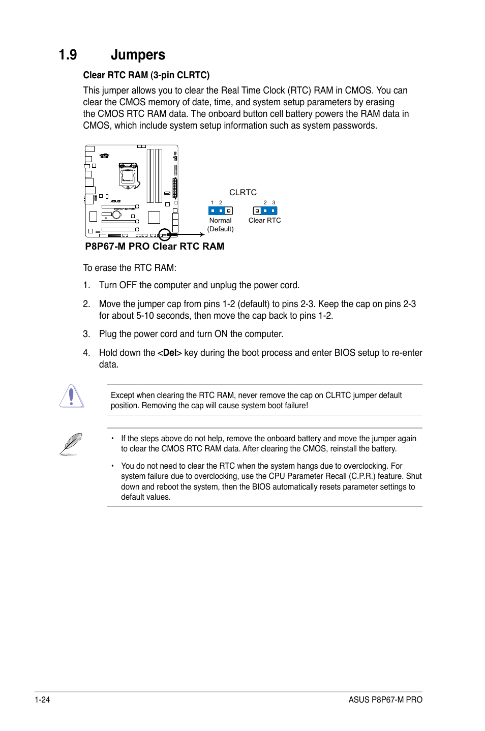 9 jumpers, Jumpers -24 | Asus P8P67-M PRO User Manual | Page 36 / 82