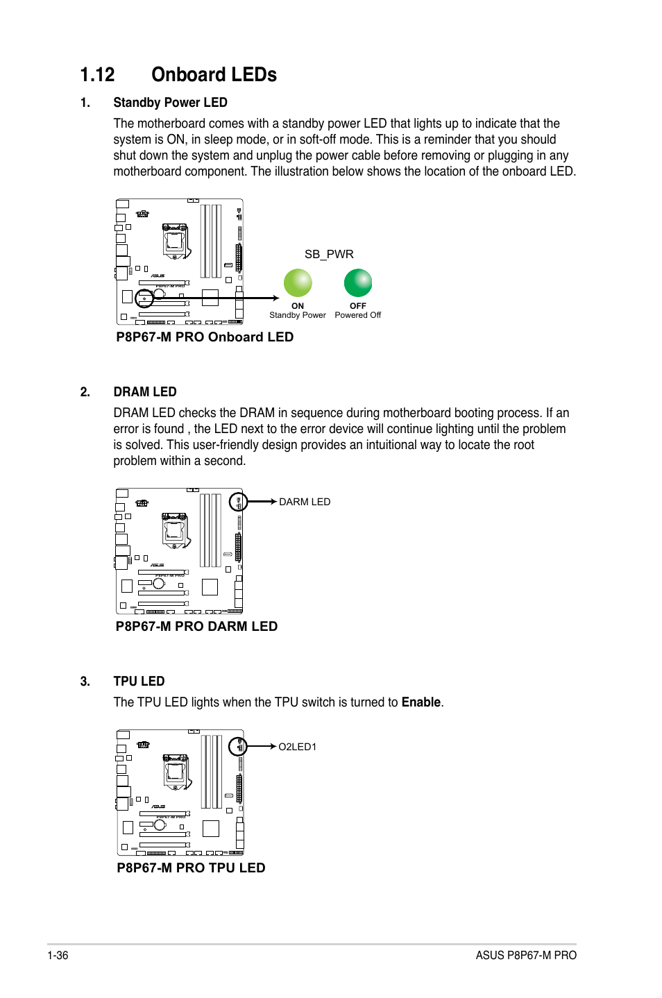 12 onboard leds, 12 onboard leds -36 | Asus P8P67-M PRO User Manual | Page 48 / 82