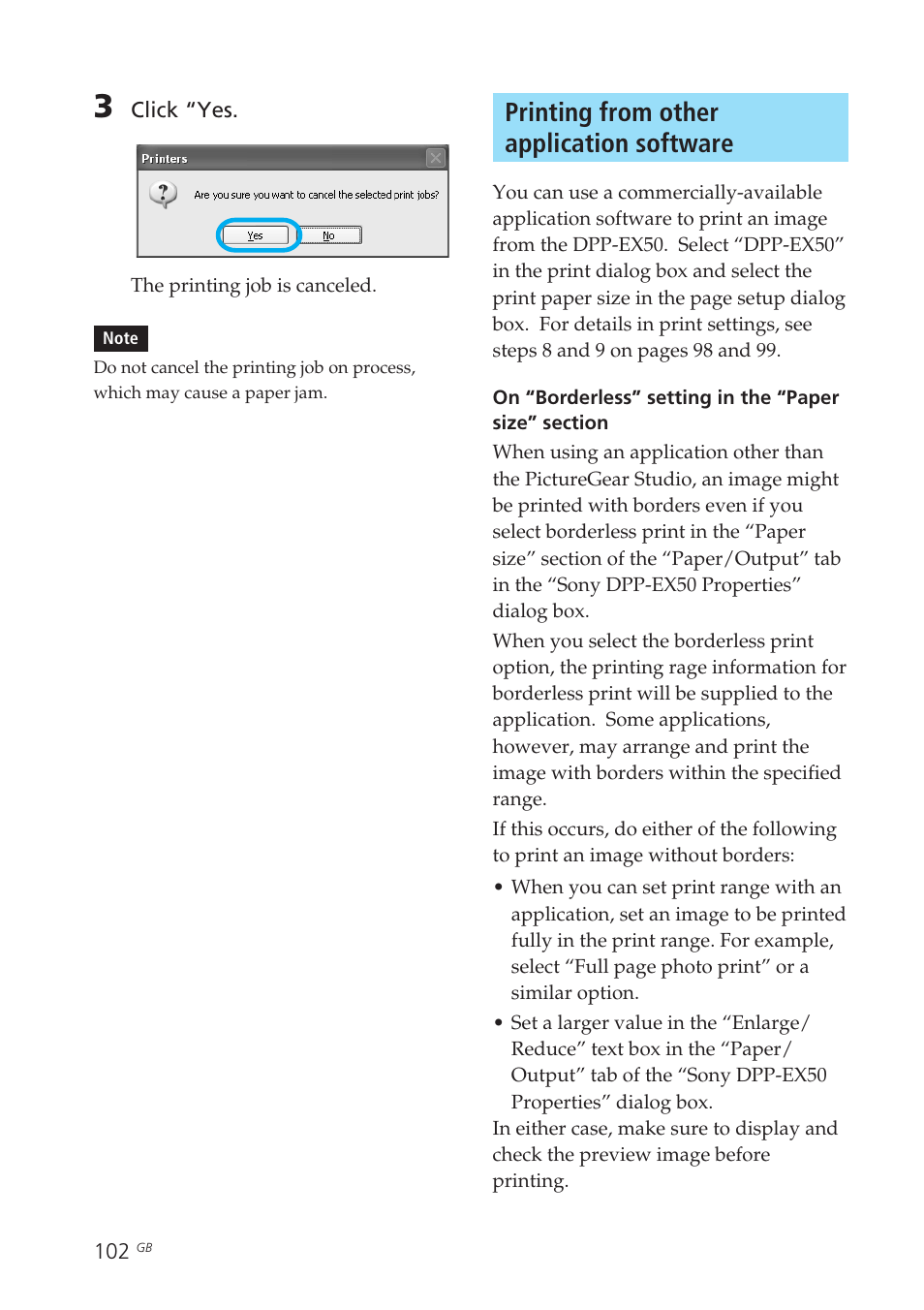 Printing from other application software | Sony DPP-EX50 User Manual | Page 102 / 144