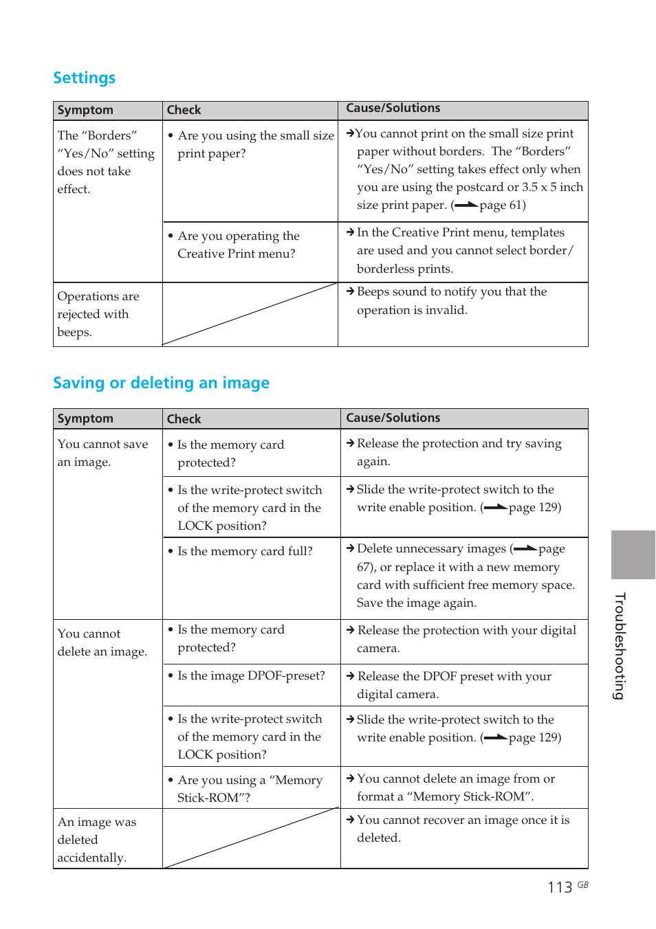 Settings, Saving or deleting an image | Sony DPP-EX50 User Manual | Page 113 / 144