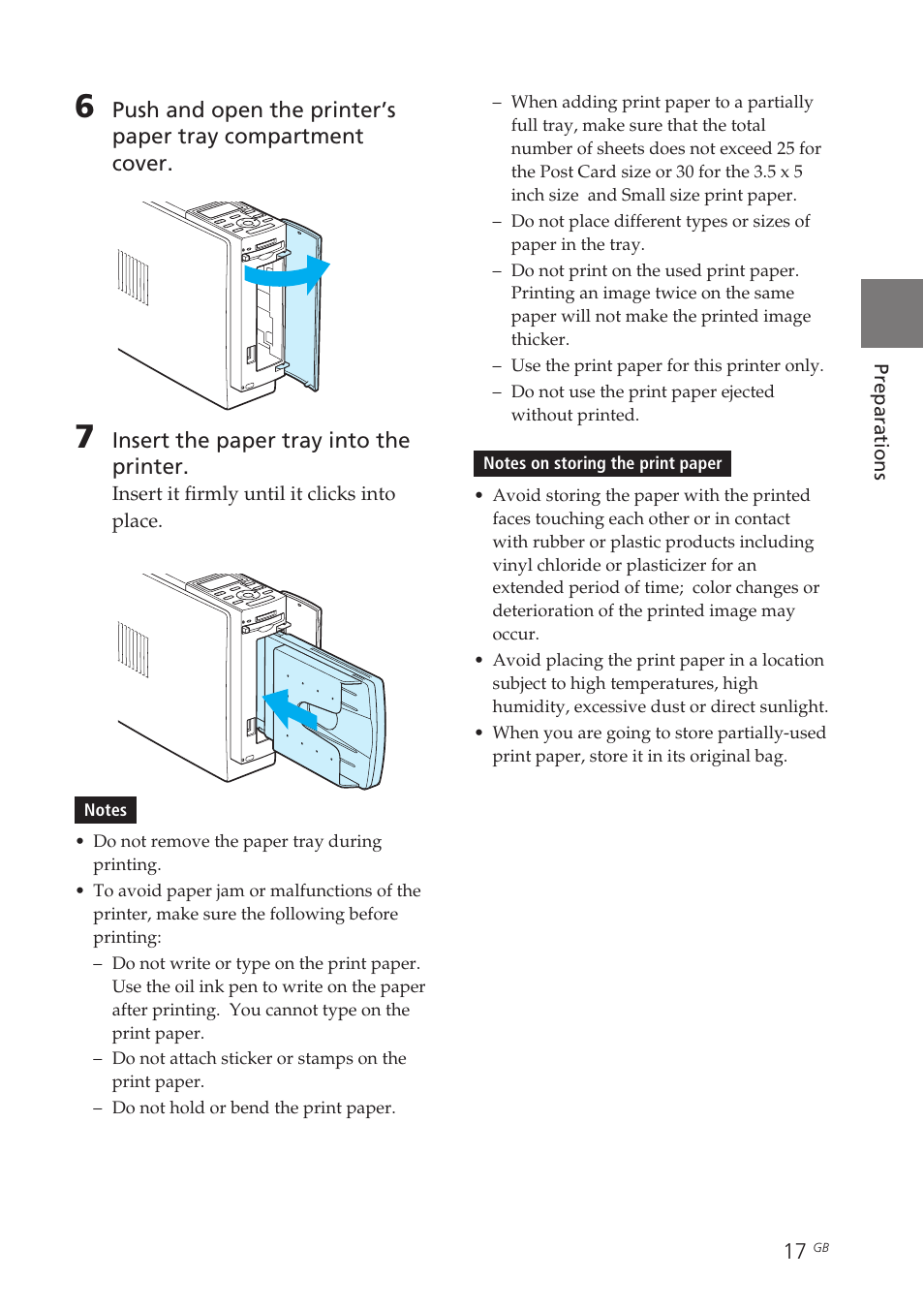 Paper tray | Sony DPP-EX50 User Manual | Page 17 / 144