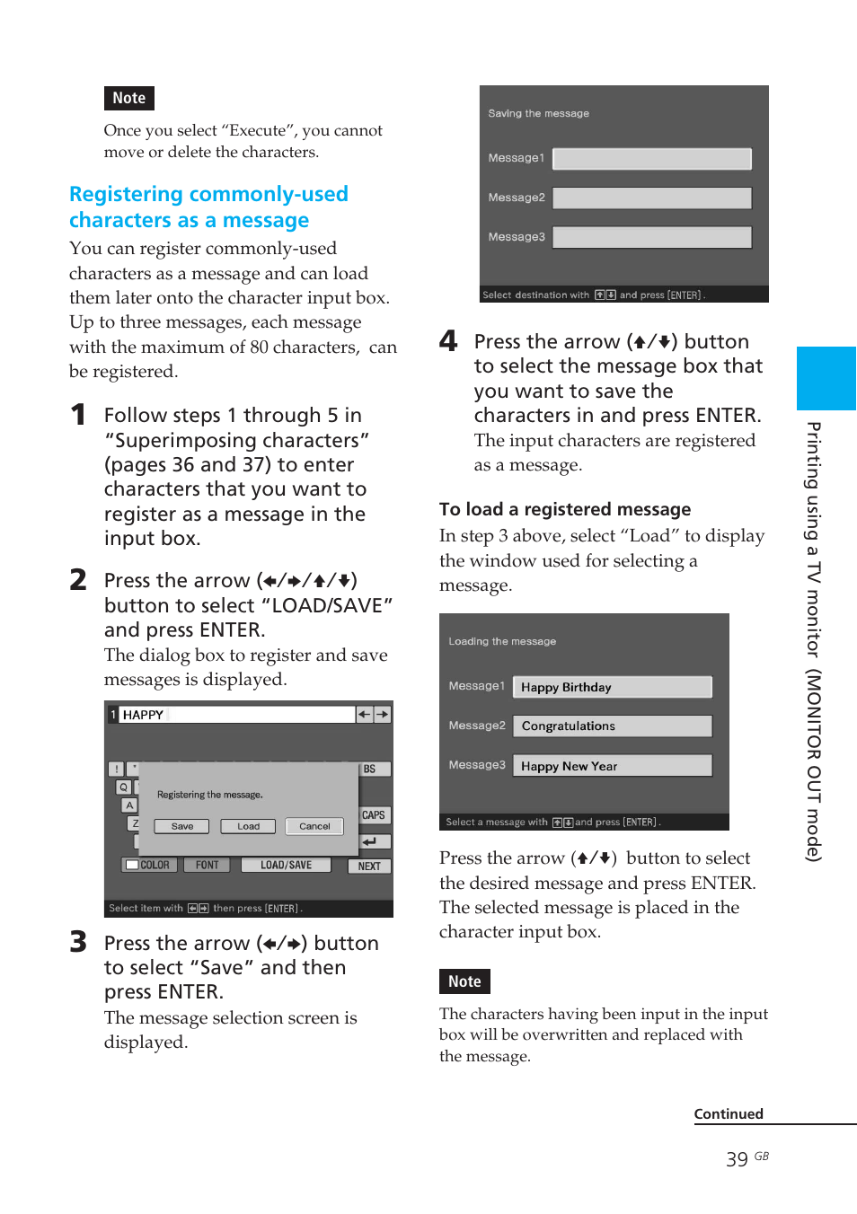 Registering/loading | Sony DPP-EX50 User Manual | Page 39 / 144