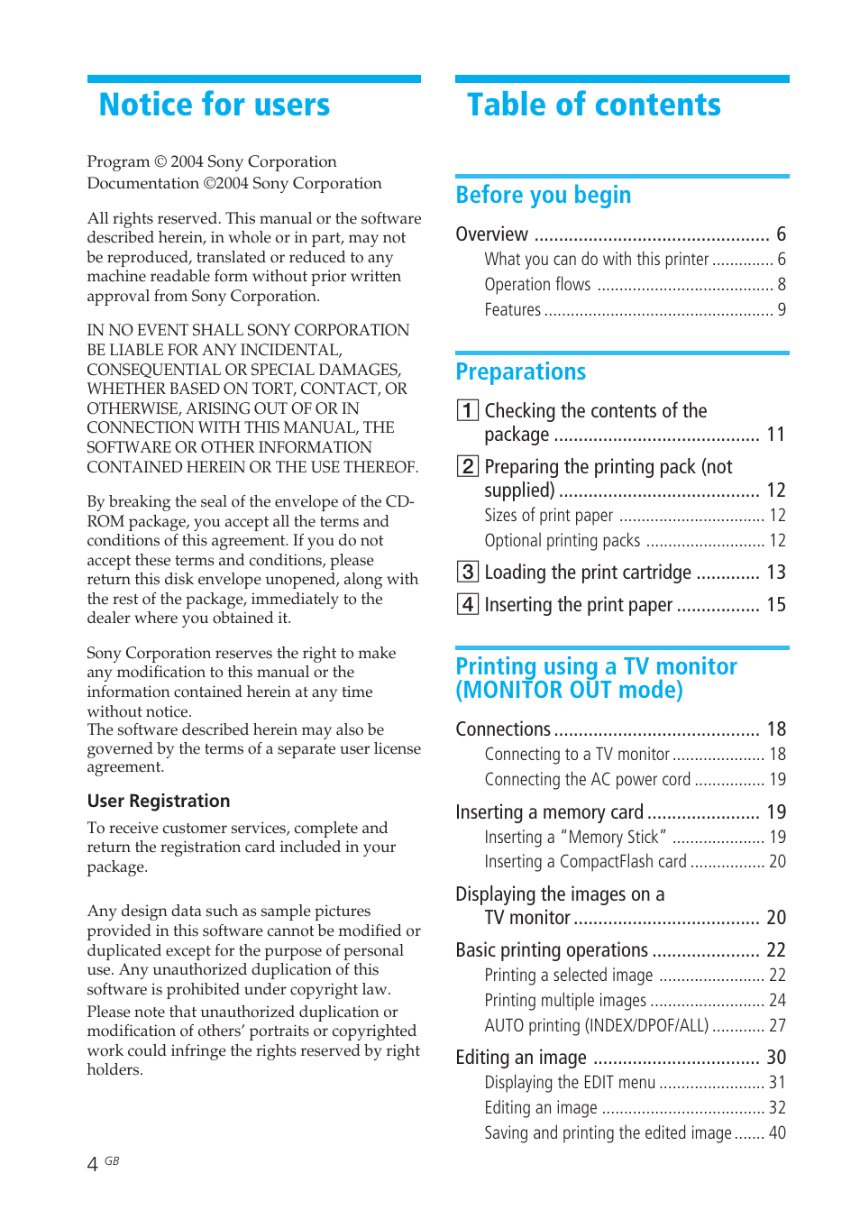 Sony DPP-EX50 User Manual | Page 4 / 144