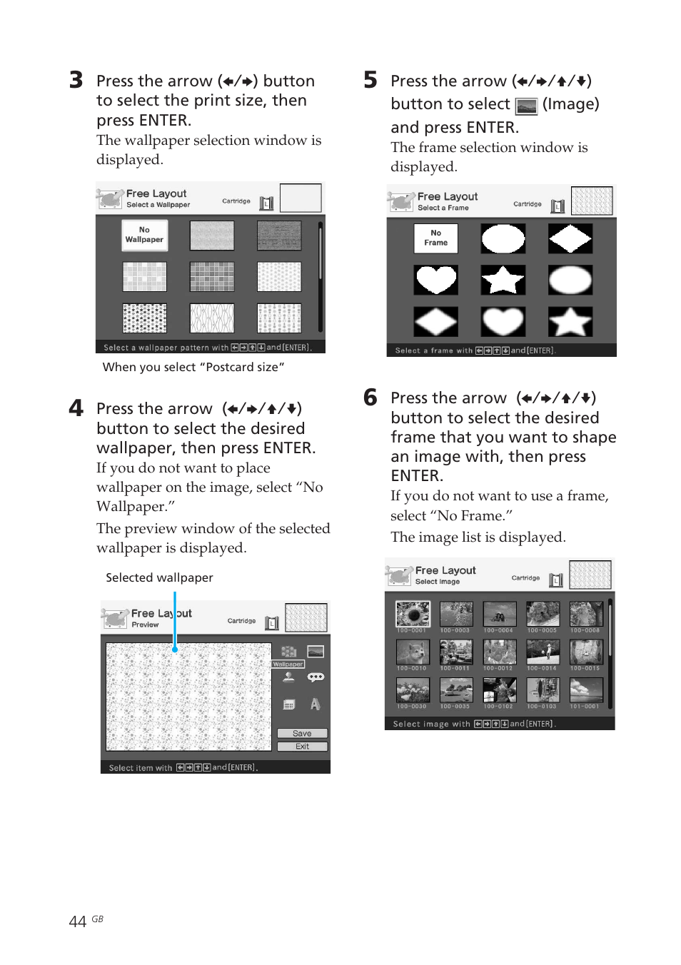 Frame, Wallpaper | Sony DPP-EX50 User Manual | Page 44 / 144