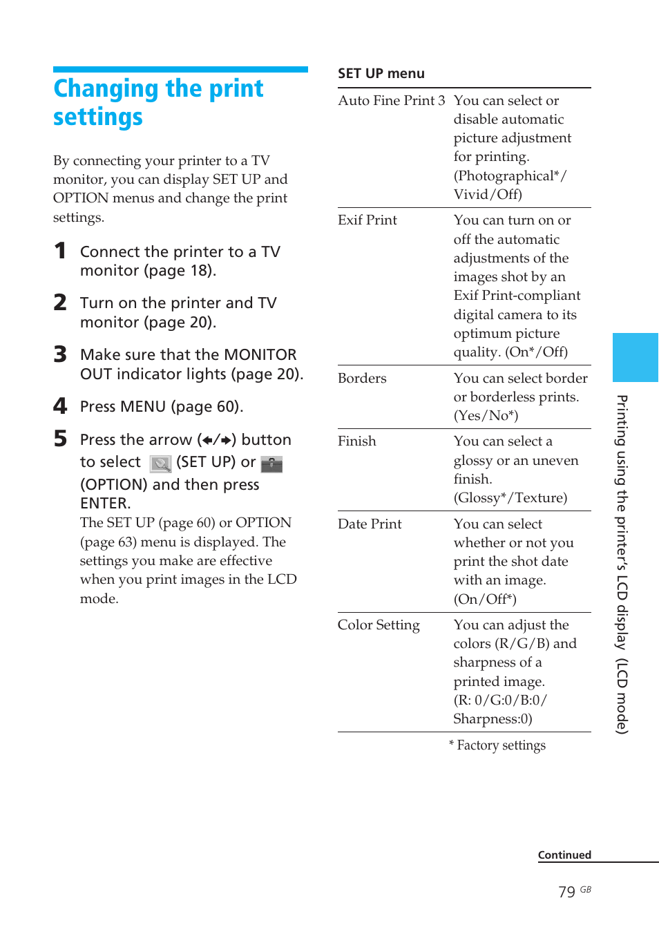 Changing the print settings | Sony DPP-EX50 User Manual | Page 79 / 144