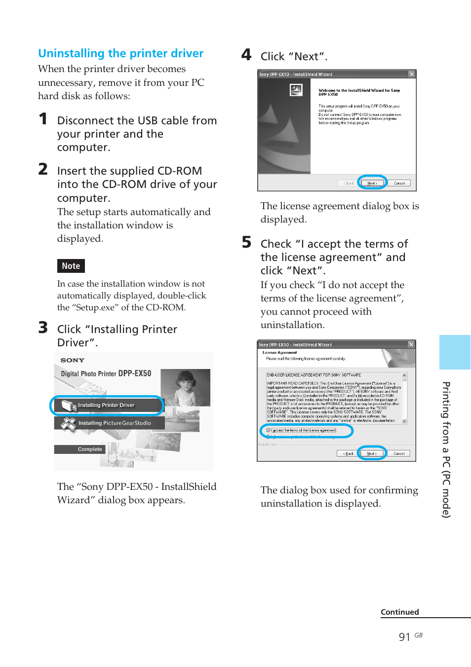 Printer driver | Sony DPP-EX50 User Manual | Page 91 / 144