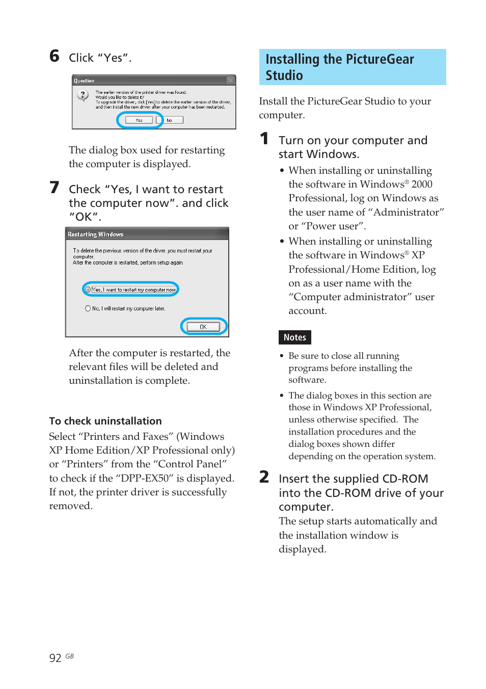 Installing the picturegear studio, Picture gear studio | Sony DPP-EX50 User Manual | Page 92 / 144