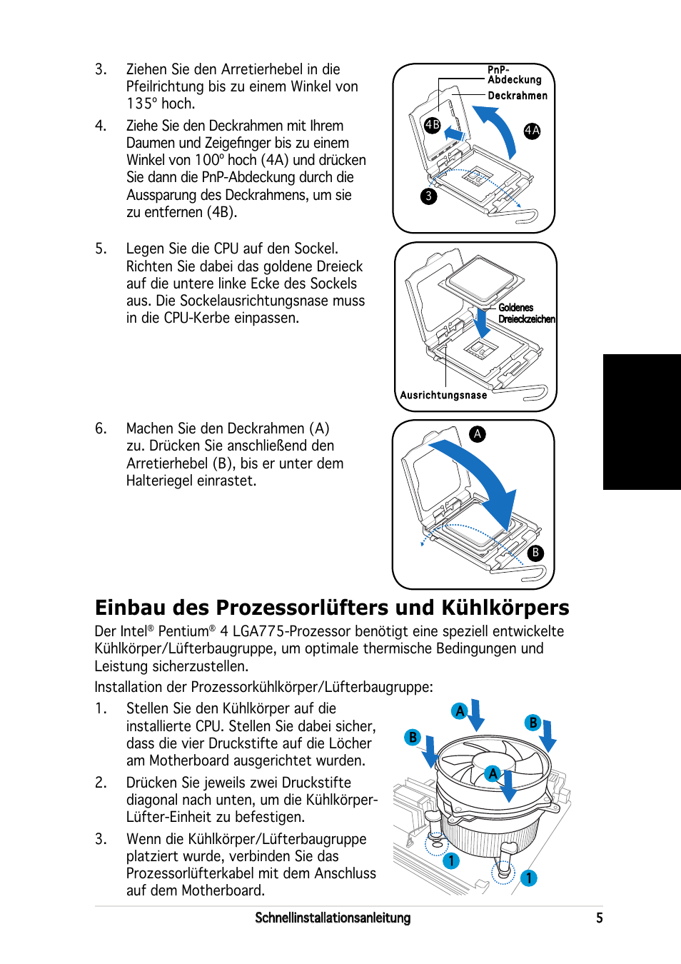 Einbau des prozessorlüfters und kühlkörpers, Deutsch | Asus V2-PE2 User Manual | Page 21 / 80