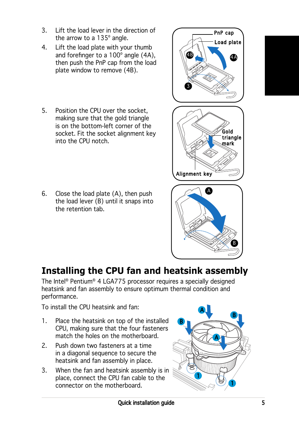 Installing the cpu fan and heatsink assembly, English | Asus V2-PE2 User Manual | Page 5 / 80